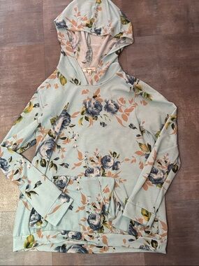 ANDREE BY UNIT Mint Blue Floral Hooded Pullover